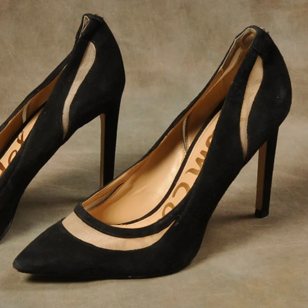 Sam Edelman, Black Suede, Mesh Cutout Heel, Size. 10 - Picture 5 of 9